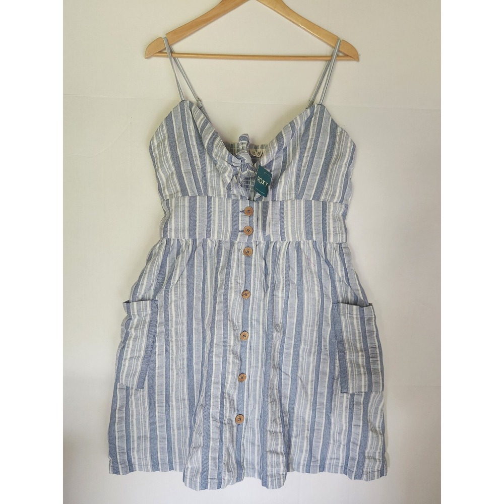 NWT Roxy‎ Under The Cali Sun Stripe Strappy Mini Button Up Summer Dress XL $60